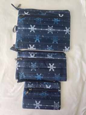 Navy Snowflake Triple Pouch Set - Women Bags